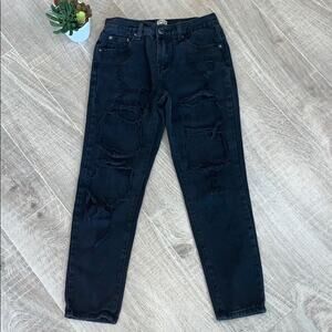 TOP TRENDS Destroyed Skinny Jeans Black Women's